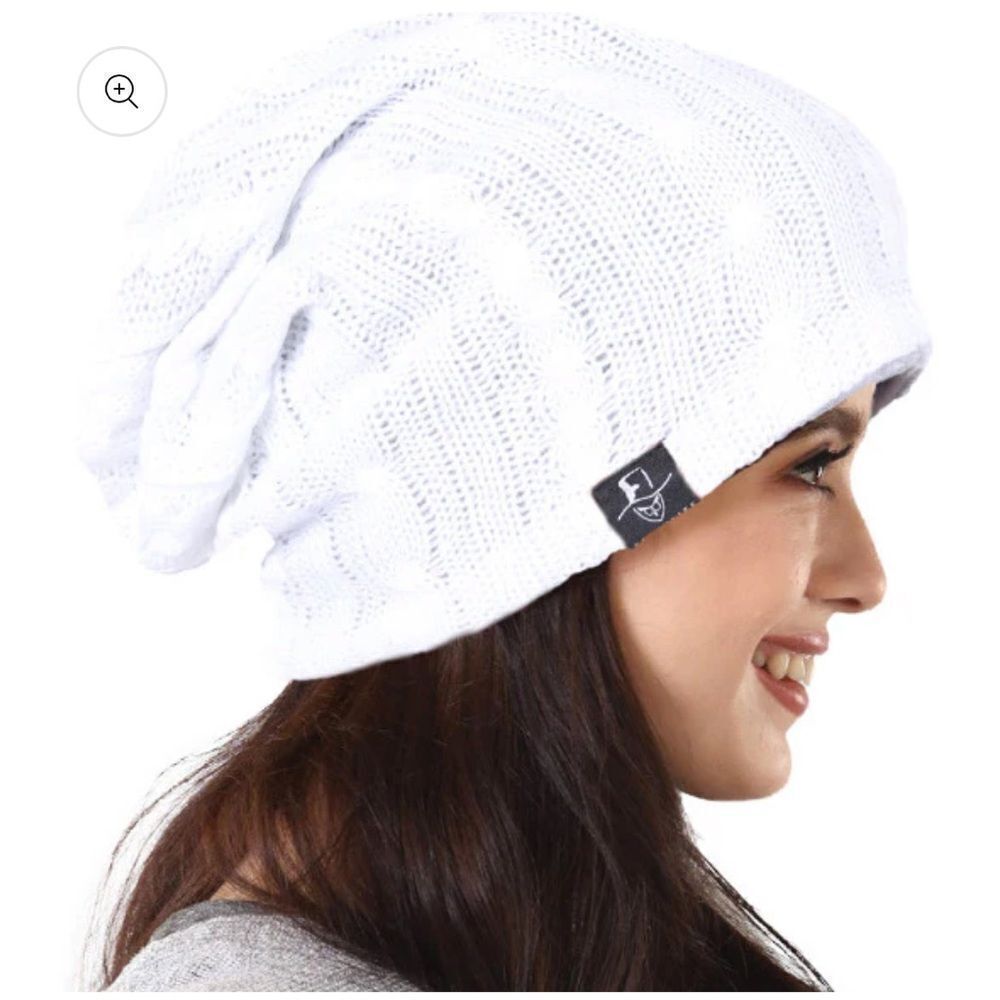 Forbusite Women Slouchy Cable Beanie Hats white and grey NWT